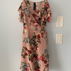 Pink floral wrap dress